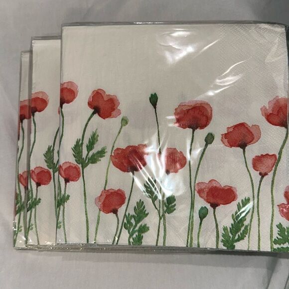Poppy Field Florals Ivory Set of 3 x 16 ea Square Paper Napkins - Picture 1 of 4